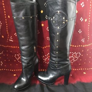 Tory Burch “Colleen” black leather platform boots